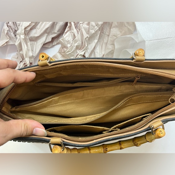 Marlo bamboo handle tote purse embroidered pattern - Picture 6 of 6